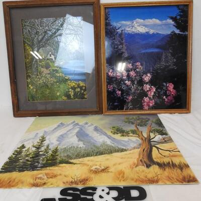 Wall Decor: 18"x24" Painting, Foil Print, Mountain Scene-Framed Print