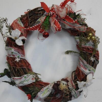 Christmas Decor w/Tote, Wicker Star Basket, Wreath, Snowman, Santas, Ornaments,