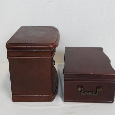 2 Jewelry Boxes: Red/Mahogany Color w/ Lining, 1 Drawer Missing Knob
