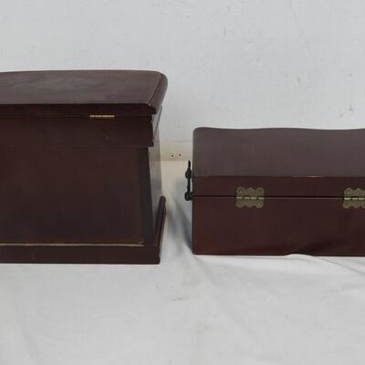 2 Jewelry Boxes: Red/Mahogany Color w/ Lining, 1 Drawer Missing Knob