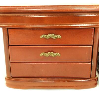 2 Jewelry Boxes: Red/Mahogany Color w/ Lining, 1 Drawer Missing Knob