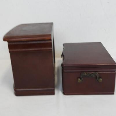 2 Jewelry Boxes: Red/Mahogany Color w/ Lining, 1 Drawer Missing Knob