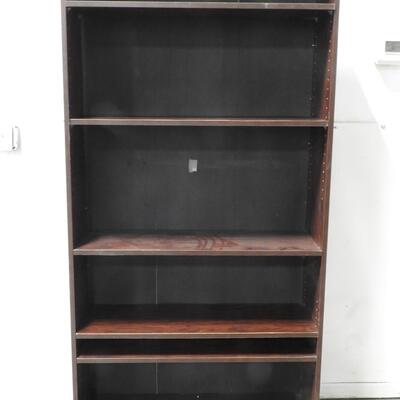 5 Shelf Bookcase, Mahogany Colored Particle Baord Wood Laminate