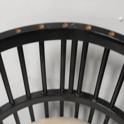 Unique Round Chair: Wood, Black Lacquer, Cushion, Solid, Comfortable, Needs Work