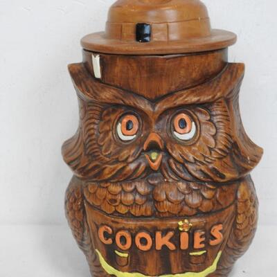 Vintage Woodsy Owl w/ Smokey the Bear Hat as the Lid, Painted Ceramic Cookie Jar