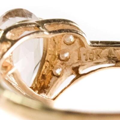 10k Yellow Gold Diamond & Smokey Quartz Ring, Size 7
