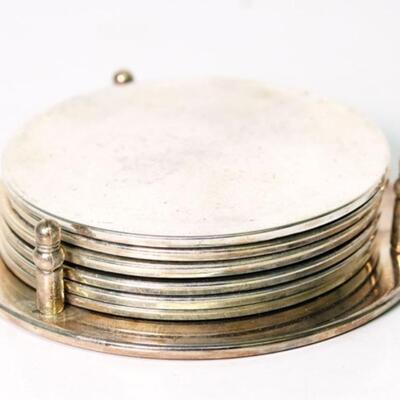 Set of 6 Silver Plated coasters & Holder