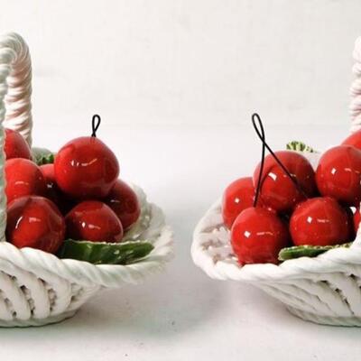 Pair of Ceramic Hand painted Capodimonte Cherry Baskets