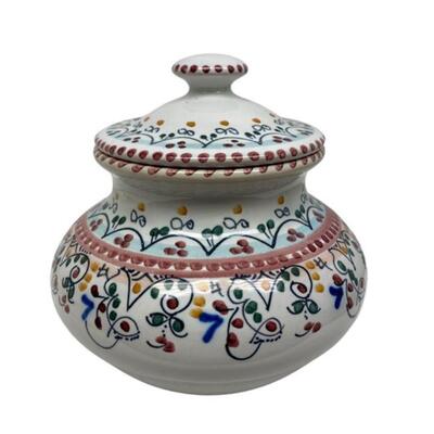 Continental Painted Pottery Covered Jar