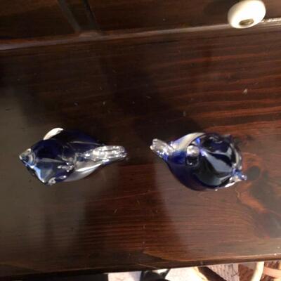 Signed Glass Egg & Handblown Mirrored Glass Cats (GB-PS)