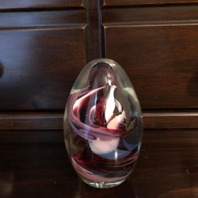 Signed Glass Egg & Handblown Mirrored Glass Cats (GB-PS)