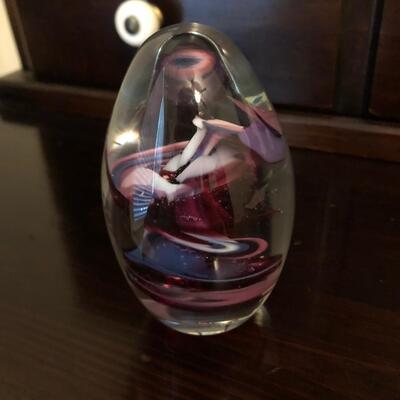 Signed Glass Egg & Handblown Mirrored Glass Cats (GB-PS)