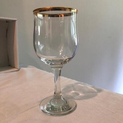 Set of 12 Gold-Rimmed Wine Glasses & Etched â€œBâ€ Glasses (K-JF)