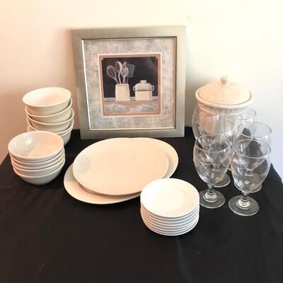 Sonoma, Pfaltzgraff & More Dishware Plus Glass Goblets & Framed Print (K-JF)