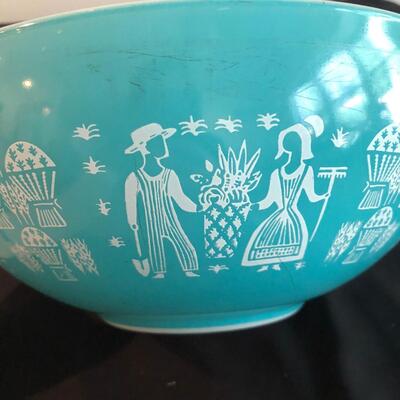 Vintage Pyrex Amish Butterprint Cinderella Turquoise 3 Nesting Bowls (K-JF)