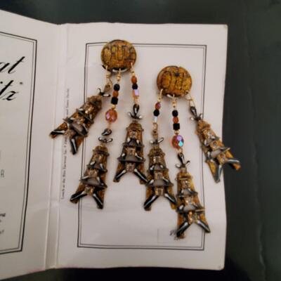 Vintage Lunch at the Ritz Crude Oil Derrick Enamel Rhinestone Dangle Earrings