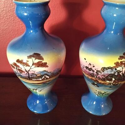 Set of 2 Gorgeous Handpainted Porcelain Bow Vases