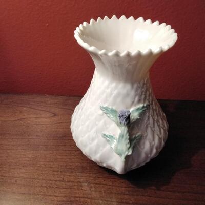 Pristine Belleek Thistle Top Vase