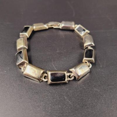 SILVER TONED & BLACK BRACELET
