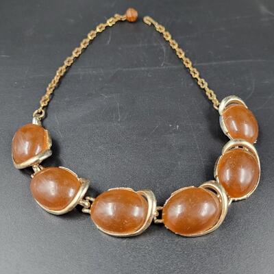 VINTAGE SILVER TONED & ORANGE NECKLACE