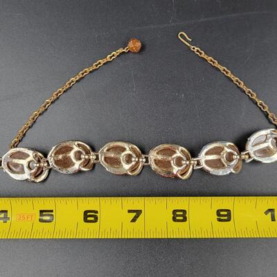 VINTAGE SILVER TONED & ORANGE NECKLACE