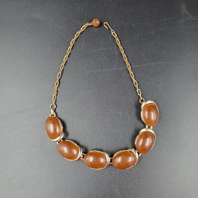VINTAGE SILVER TONED & ORANGE NECKLACE