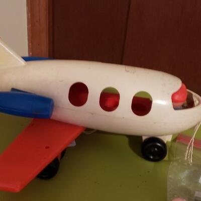 Vintage fisher price little people plane white/red/blue plane with little  people & boat 1970s
