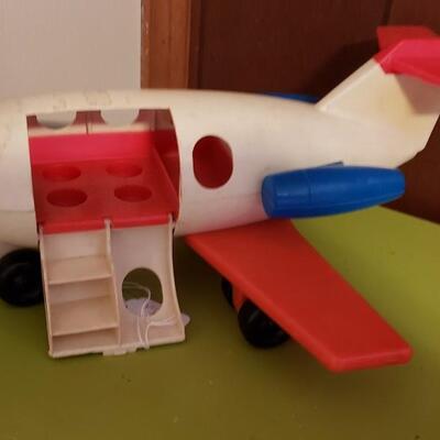 Vintage fisher price little people plane white/red/blue plane with little  people & boat 1970s