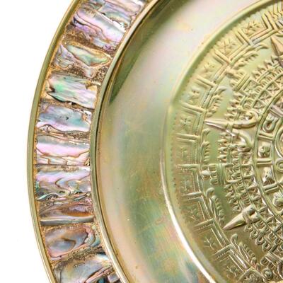 Vintage Alpaca Silver Abalone Mayan Calendar Plate