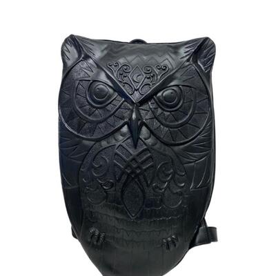 Black Leather Owl Backpack