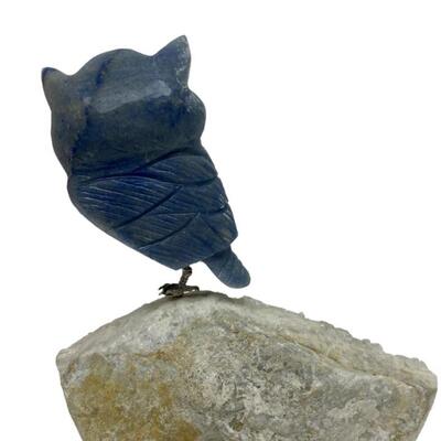 Stone Carved Owl On Quartz Base