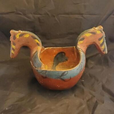 Wood Carved Horse Bowl