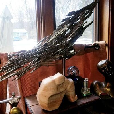 Brutalist Steel sculpture by Stanyo Kaminski... please note that marble figure is not for sale.