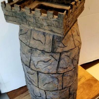 Mid-Century ceramic large brutalist vase with medieval castle theme