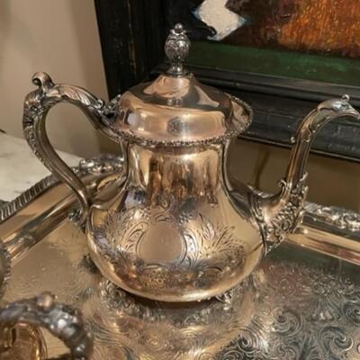 Elegant Forbes Quadruple Silver Five Piece Tea Set With Tray