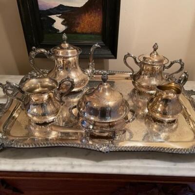 Elegant Forbes Quadruple Silver Five Piece Tea Set With Tray