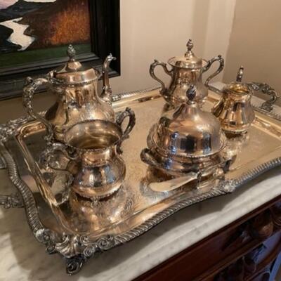 Elegant Forbes Quadruple Silver Five Piece Tea Set With Tray
