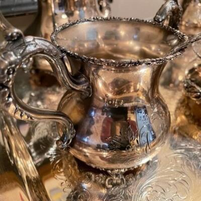 Elegant Forbes Quadruple Silver Five Piece Tea Set With Tray