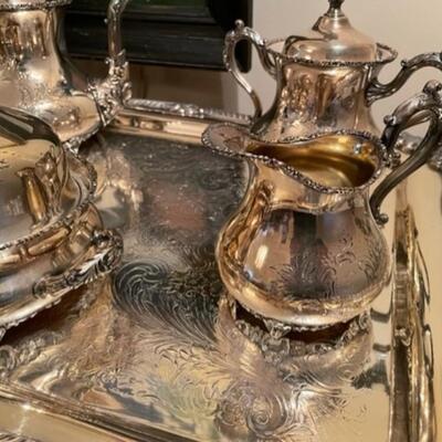 Elegant Forbes Quadruple Silver Five Piece Tea Set With Tray