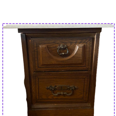 Wood Side Table With Marble Top and Two Drawers - JB11196