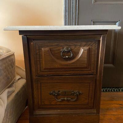 Wood Side Table With Marble Top and Two Drawers - JB11196