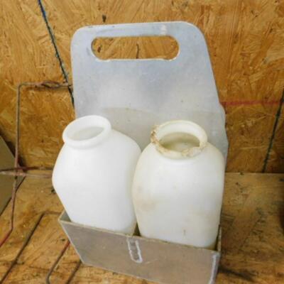 Pair of Steel Caddies and Plastic Livestock Feeding Bottles includes Bottle Stands (See all pictures)