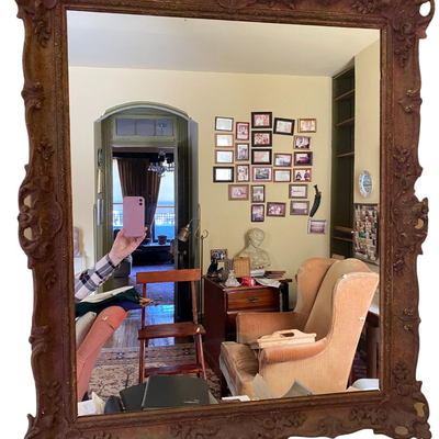 Antique Wall Mirror With Floral Carved Wooden Frame - JB11179