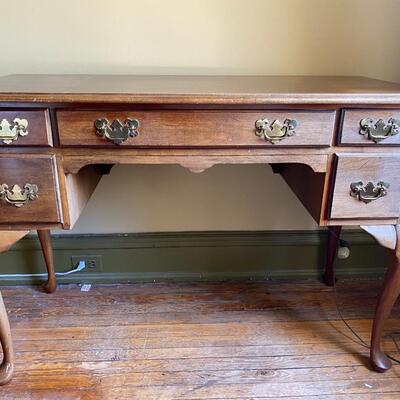 Antique Queen Ann Five Drawer Writing Desk With Brass Handles - JB11175