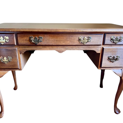 Antique Queen Ann Five Drawer Writing Desk With Brass Handles - JB11175