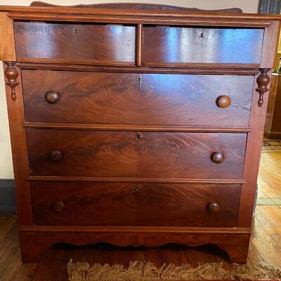 Antique Wooden Chest With Five Drawers And Wood Pull Knobs - JB11195