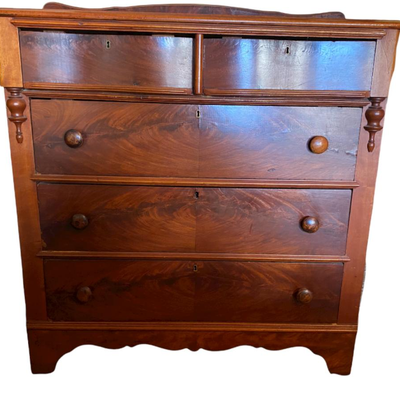 Antique Wooden Chest With Five Drawers And Wood Pull Knobs - JB11195
