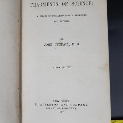 1877 FRAGMENTS OF SCIENCE HARDBACK BOOK BY TYNDALL