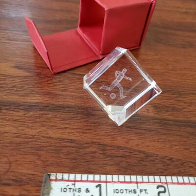 Crystal Cube with Etched Soccer Player