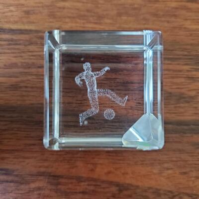 Crystal Cube with Etched Soccer Player